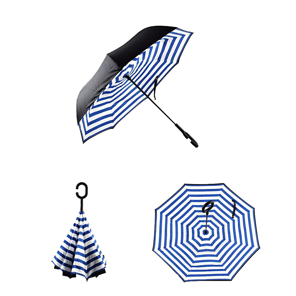 Umbrella -Upside Down-Windproof Inverted Reverse C-Handle Folding with Carry Bag