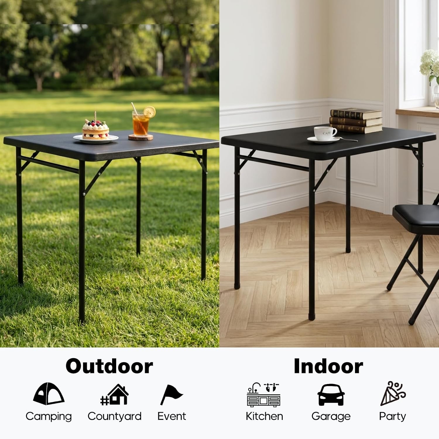 3ft Rectangular Folding Table All-Occasion Foldable Table W/ HDPE Tabletop