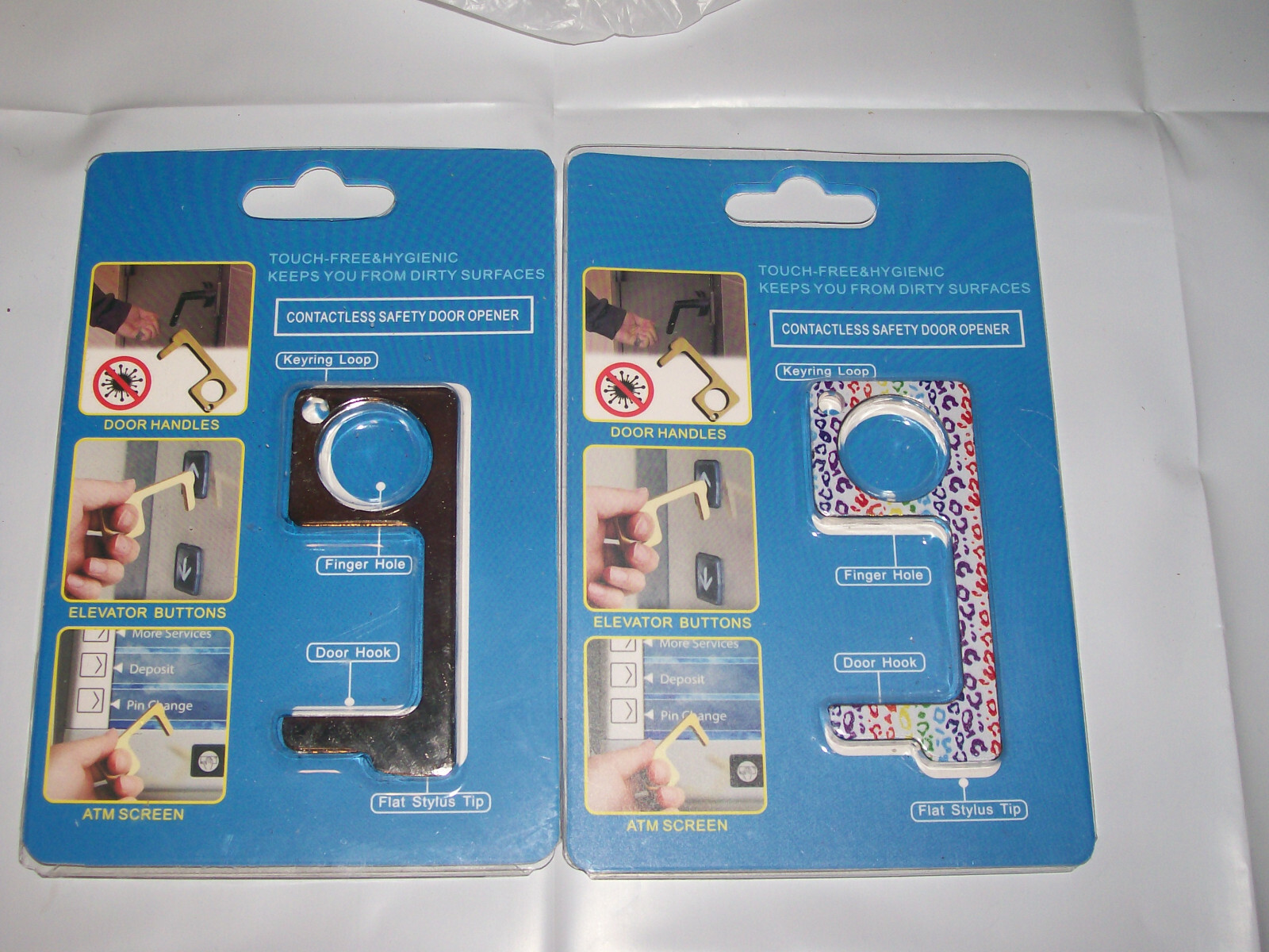 2 Contactless Germ Free Touchless Safety Door Opener Key Tool Leopard & Silver