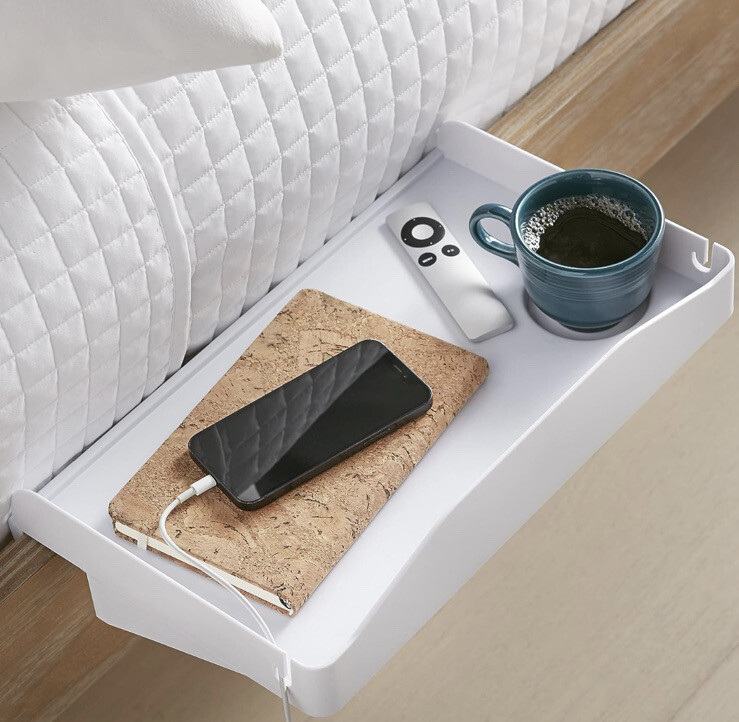 15” in Bedside BED Caddy Tray Cup Holder & Cord Insert WHITE Dorm SHELF Table
