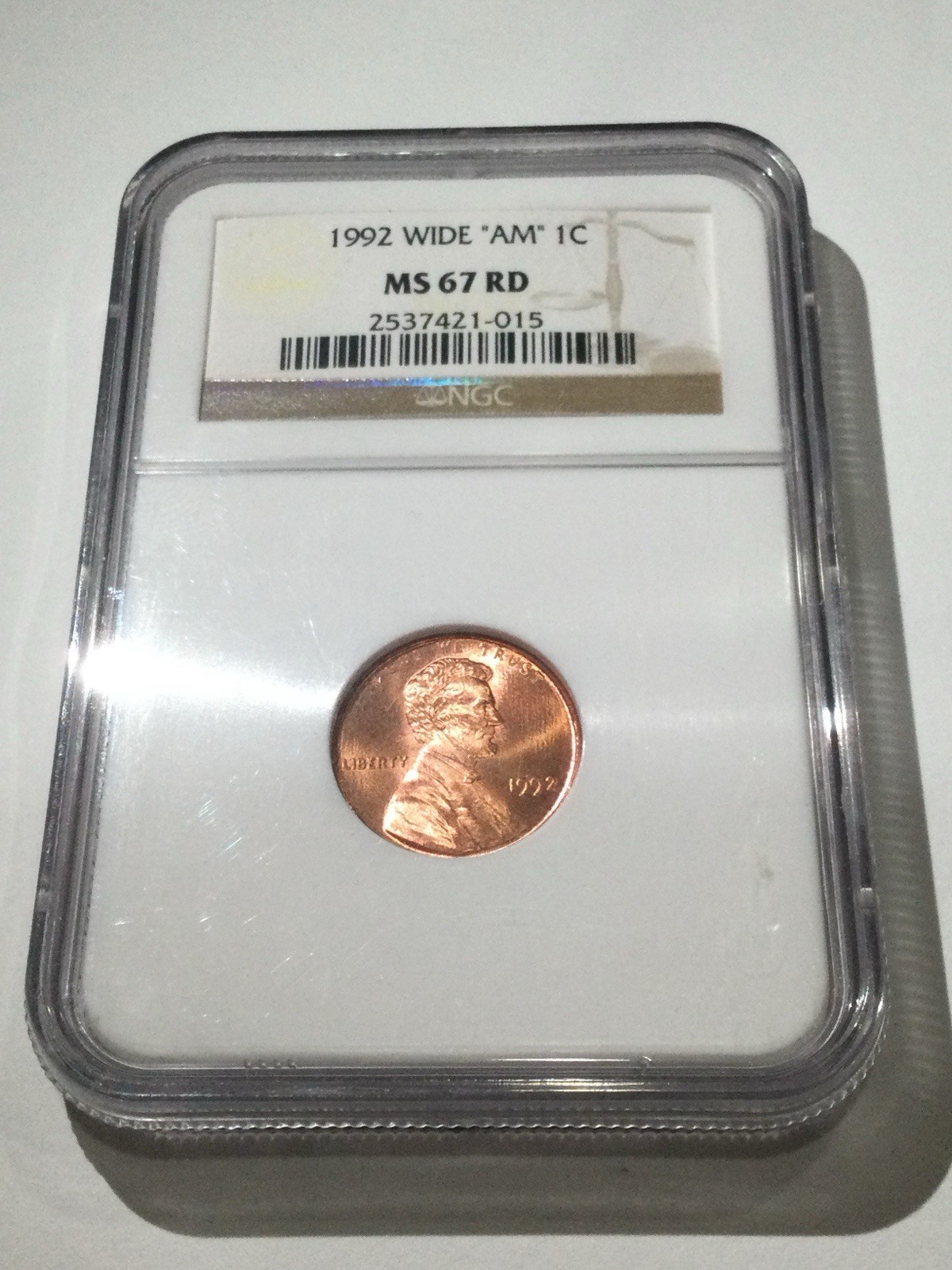 NGC MS67 Wide AM 1992 Lincoln Penny- High Condition Rarity-Special Wide AM Label
