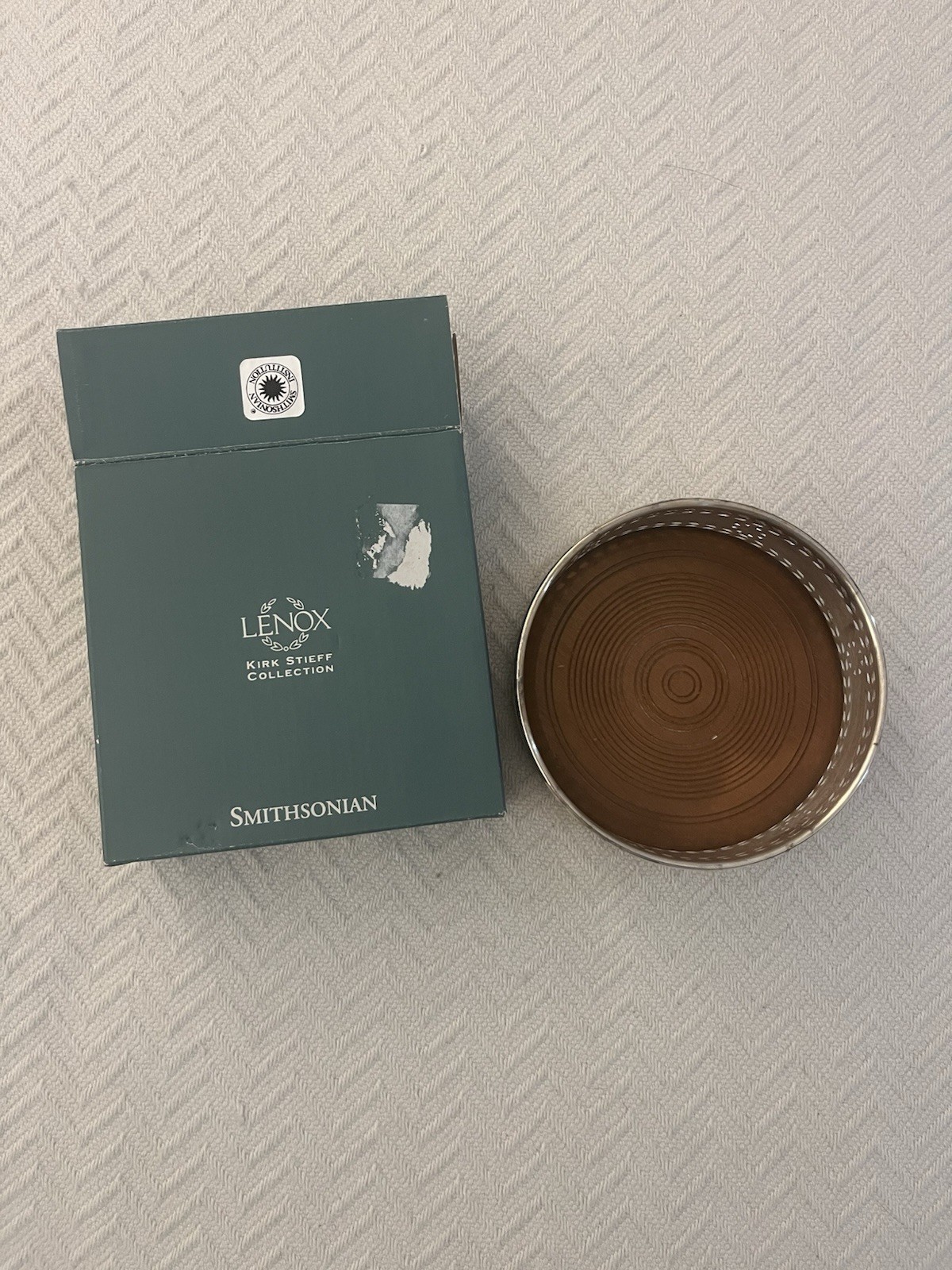 Smithsonian Institute Lenox Kirk Stieff Silverplate Wine Coaster Teak Base