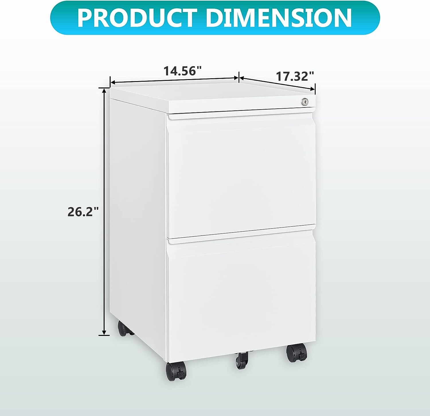 Metal 2 Drawers Office Filing Storage Cabinet with Lock Wheels Rolling Cabinets