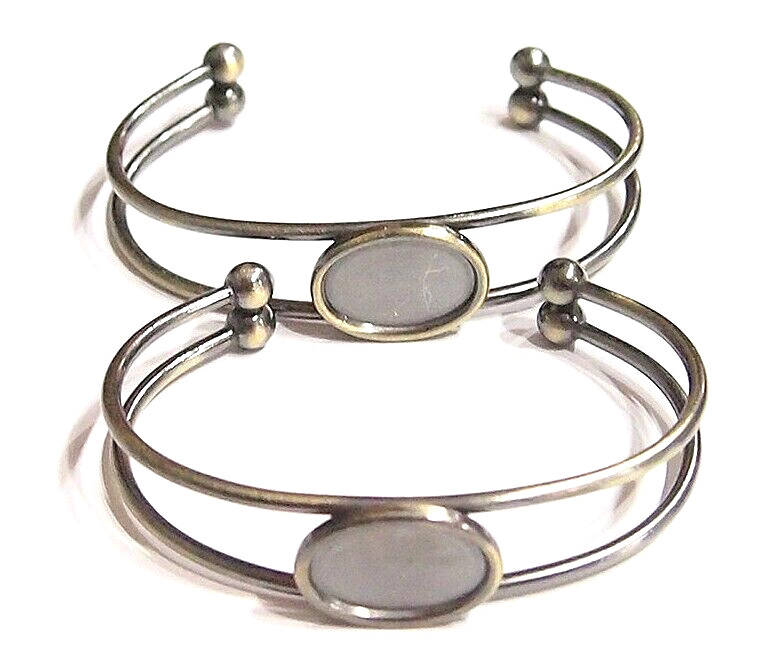 2 of 18x13mm Antique Gold Deco Single Band Cuff Bracelet Settings 4 Cabochons