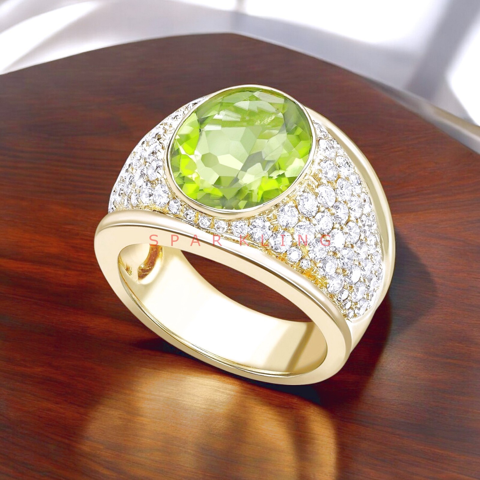 Peridot Oval Cut With 14K Solid   Gold  Ring For Men's #E302