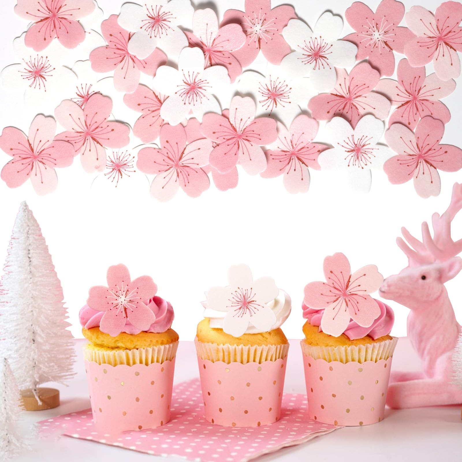60 Pcs Edible Flowers Cake Cupcake Toppers Decorations Floral Cake Decoration...