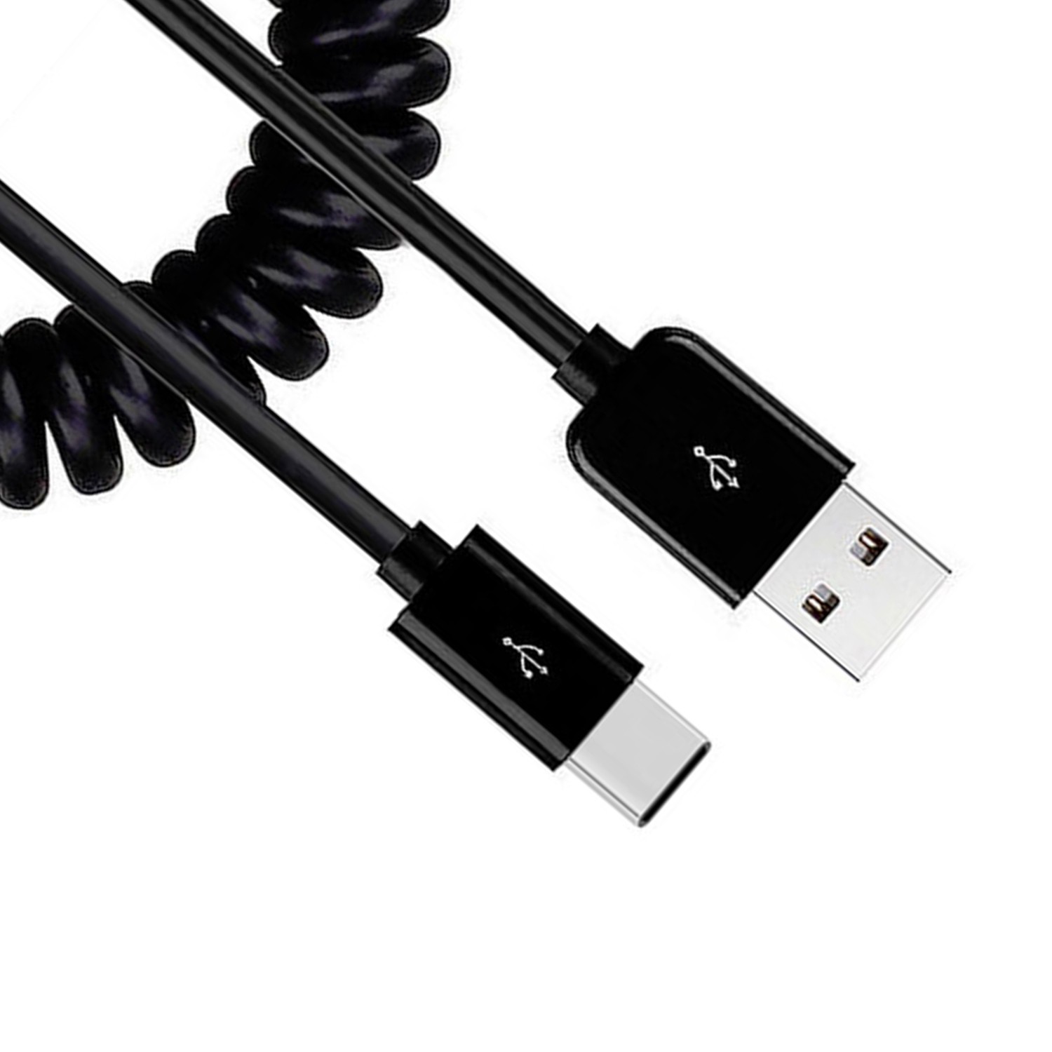 USB Cable Coiled Type-C Charger Cord USB-C Power Wire for SmartPhones