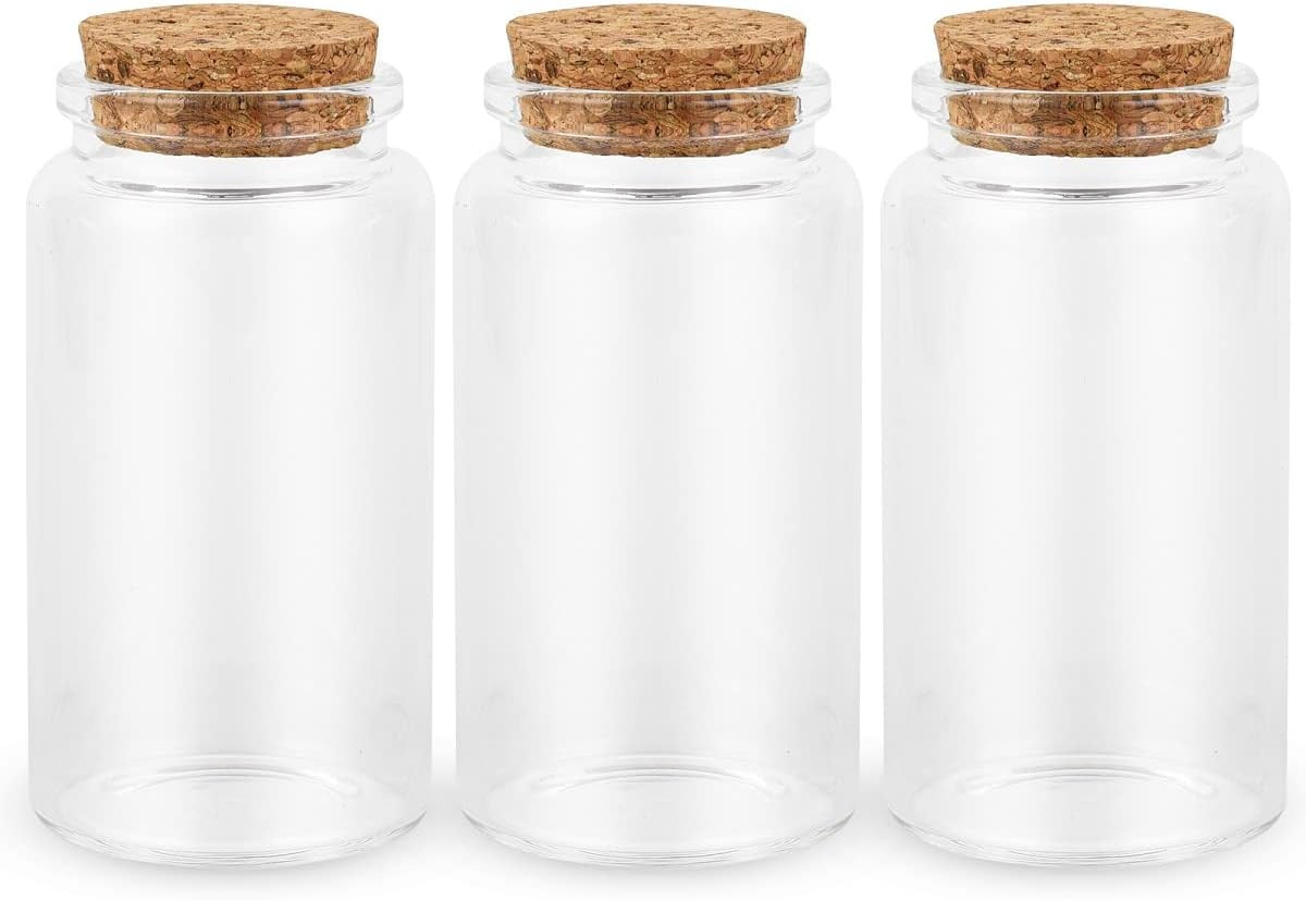3PC100ML Empty Glass Jars with Cork Stoppers for DIY Art Crafts Projects Decorat