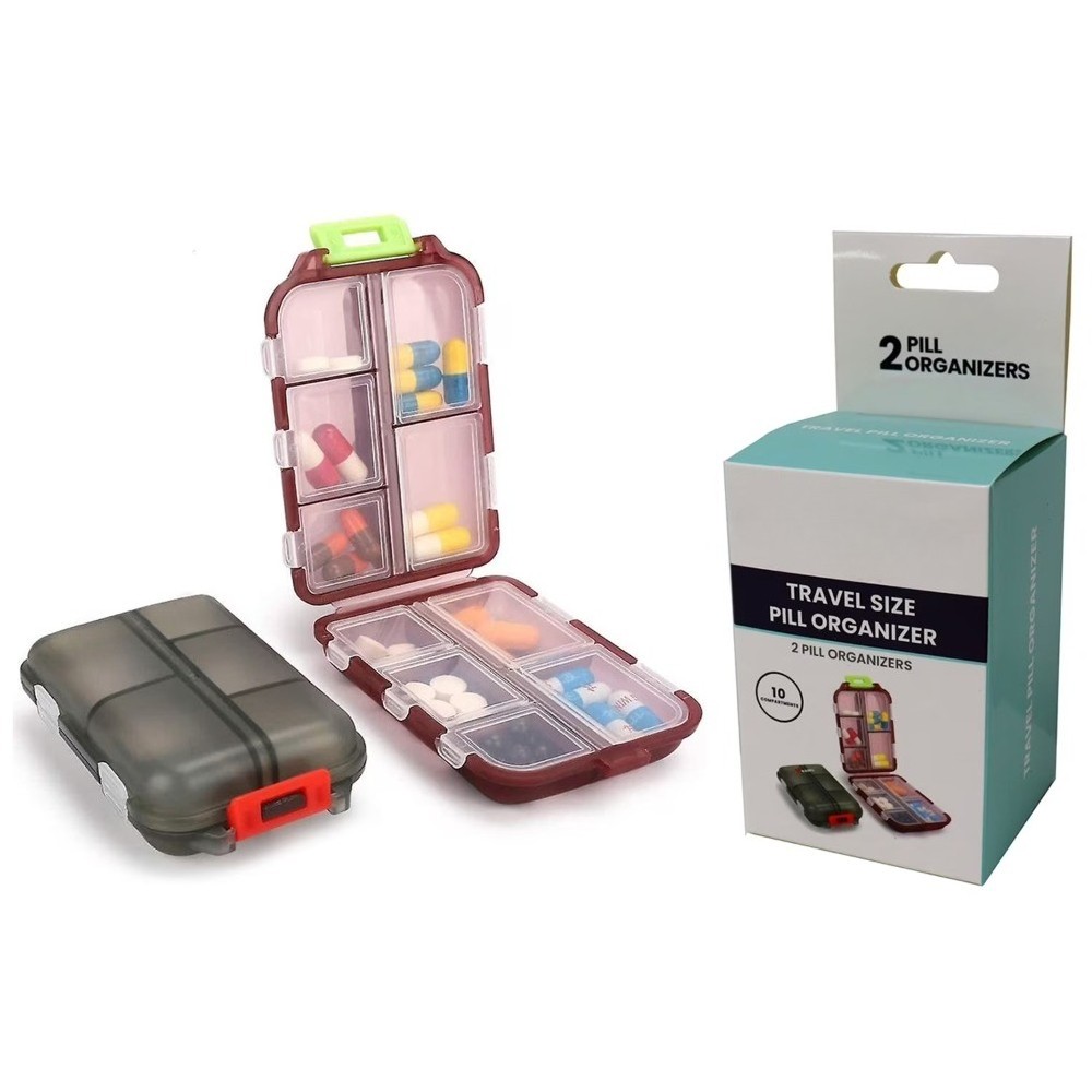 2 Pack Portable Pill Case Weekly Travel Pill Organizer Pocket Size Pill Box
