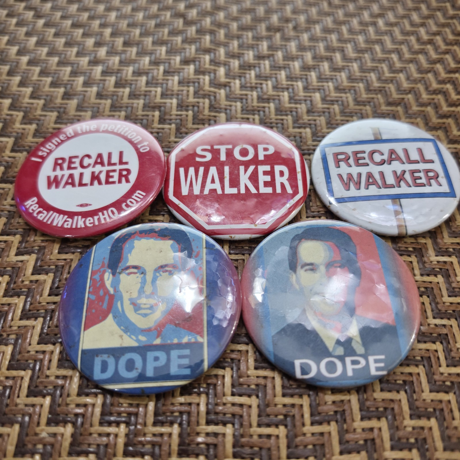 Lot 5 Anti Scott Walker Wisconsin 2.25" Pinback Buttons - Act 10 Protests