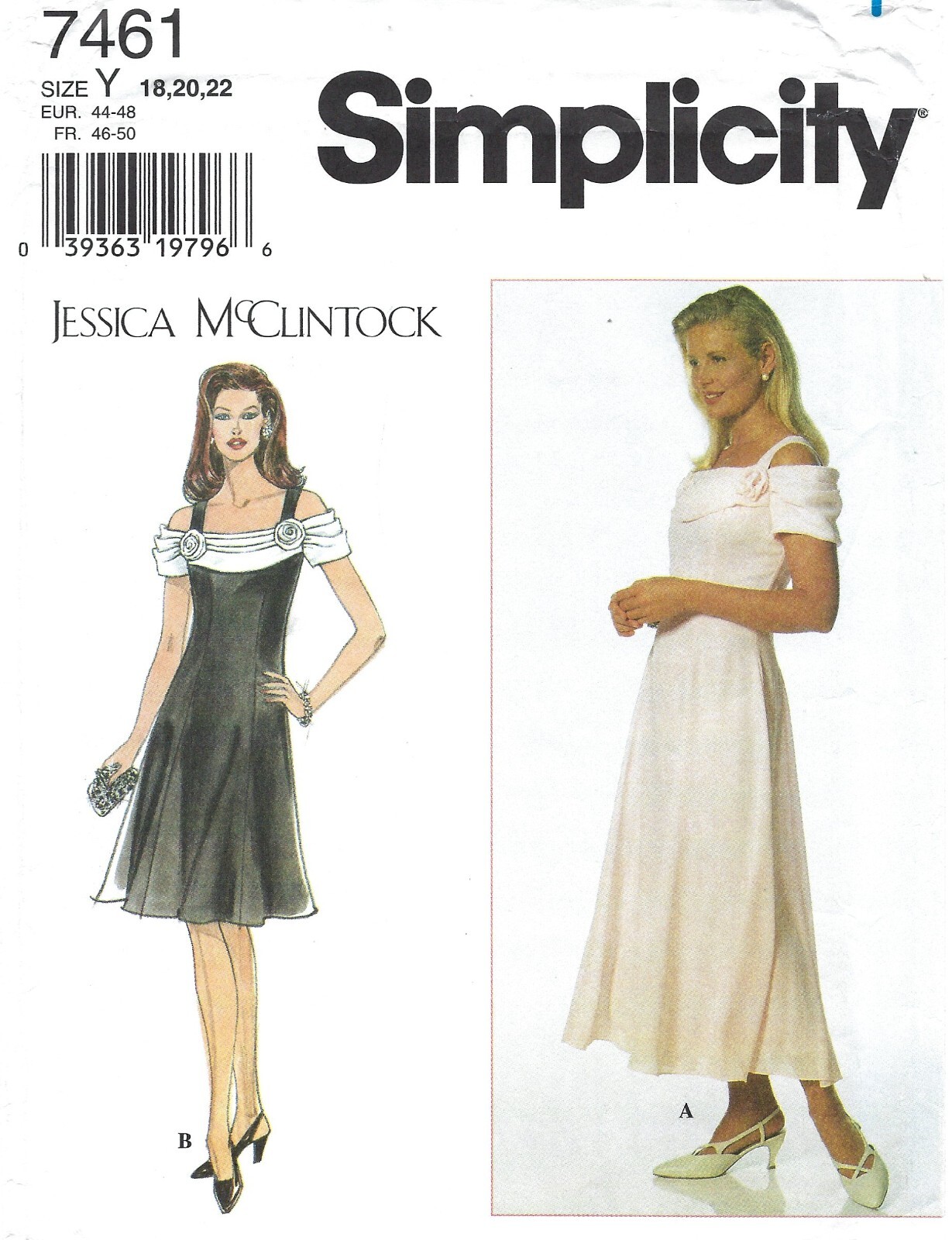 Simplicity 7461 Off Shoulder Cocktail Dress Sz 18-22 UNCUT Jessica McClintock