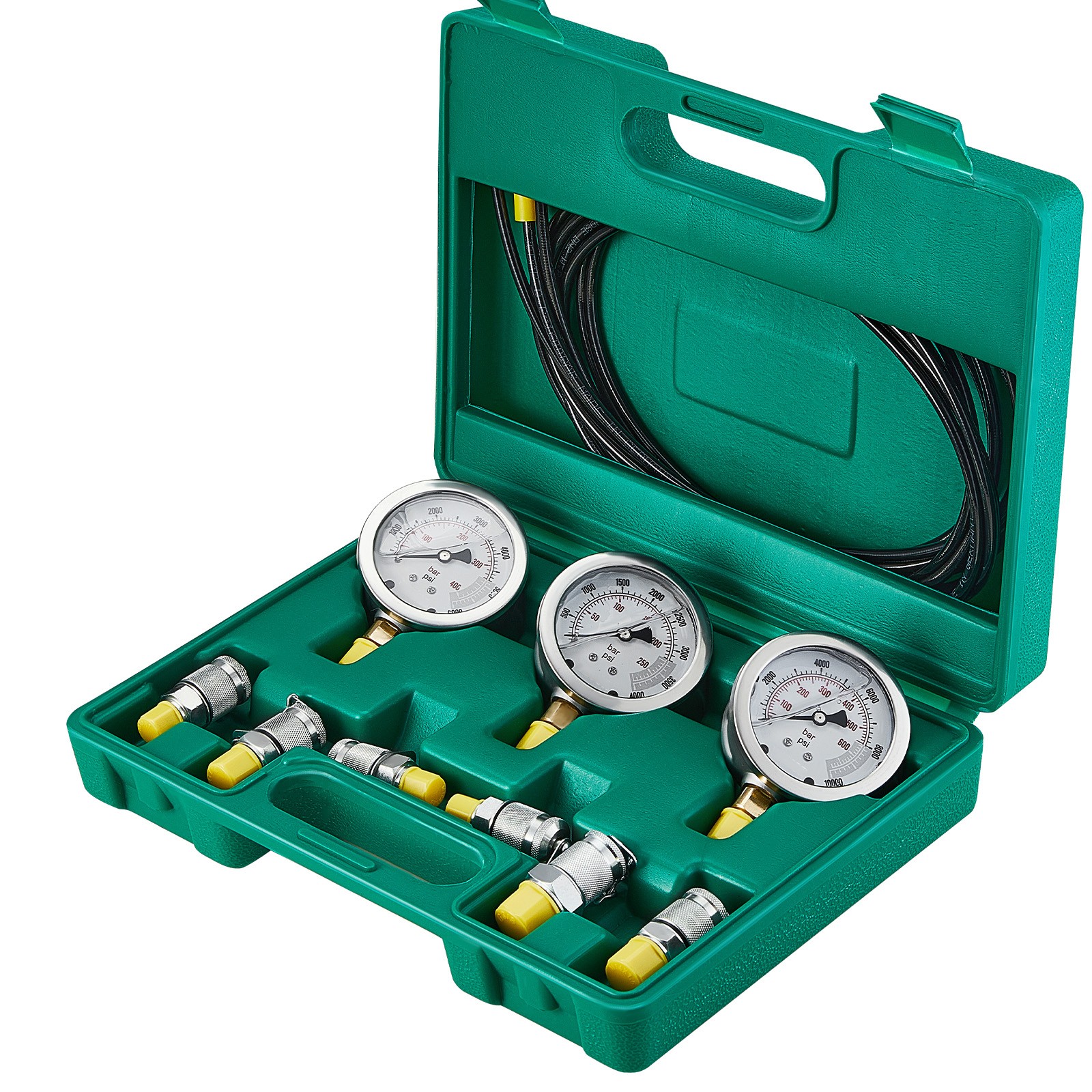 Uimoso Hydraulic Pressure Test Kit 3 Gauges 6 Test Couplings 3 Test Hoses Case