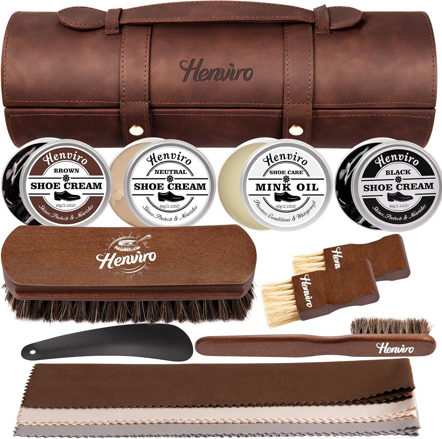 Henviro Leather Shoe Polish Kit - Birthday Gifts for Men, Dad, Shoe Shine Kit
