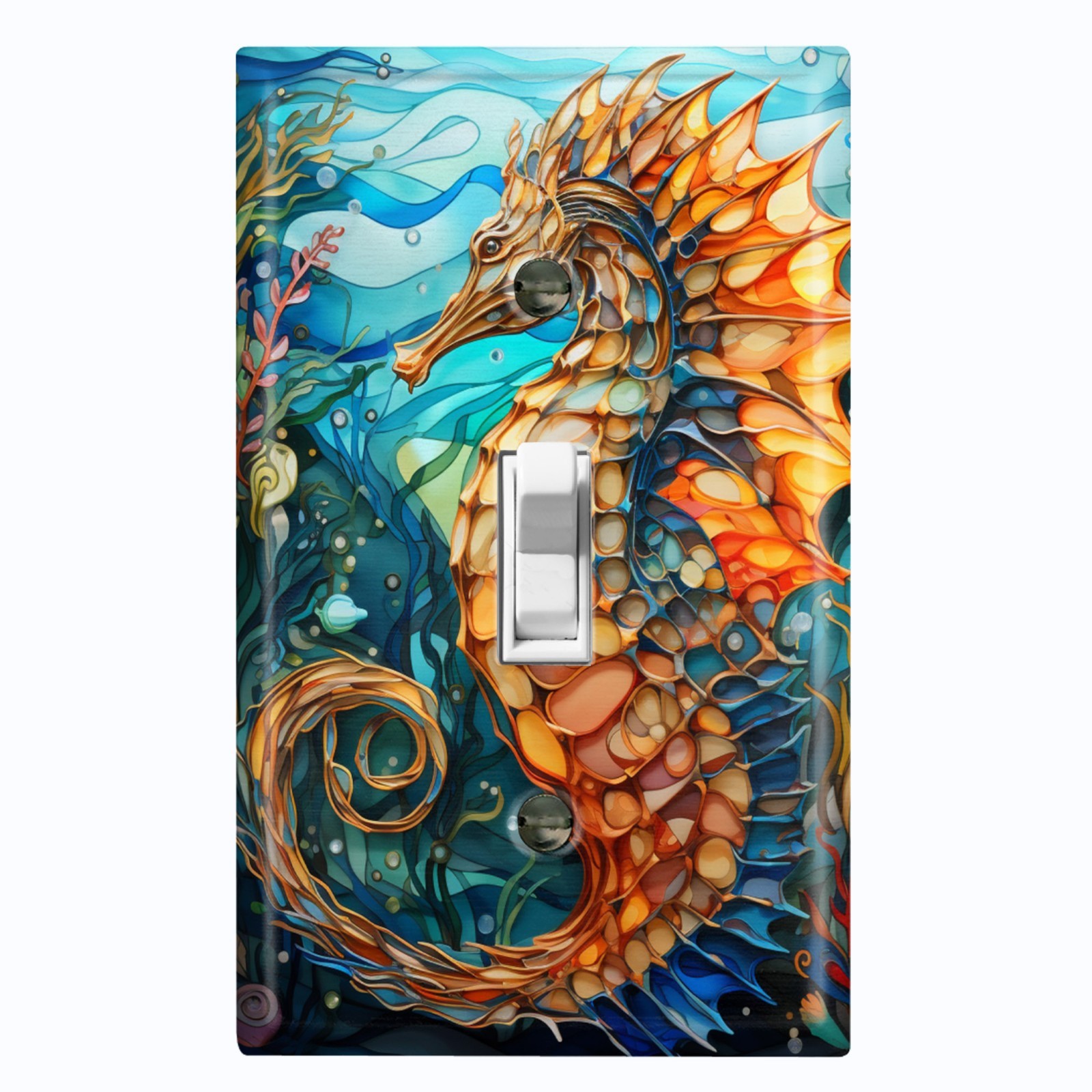 Metal Light Switch Outlet Cover Wall Plate Orange Seahorse Seaweed Ocean OCN126