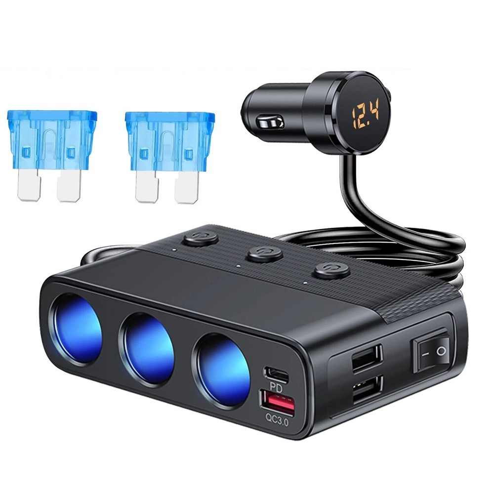 3 Way Car Cigarette Lighter Socket Splitter USB Fast Charger Power Adapter 12V