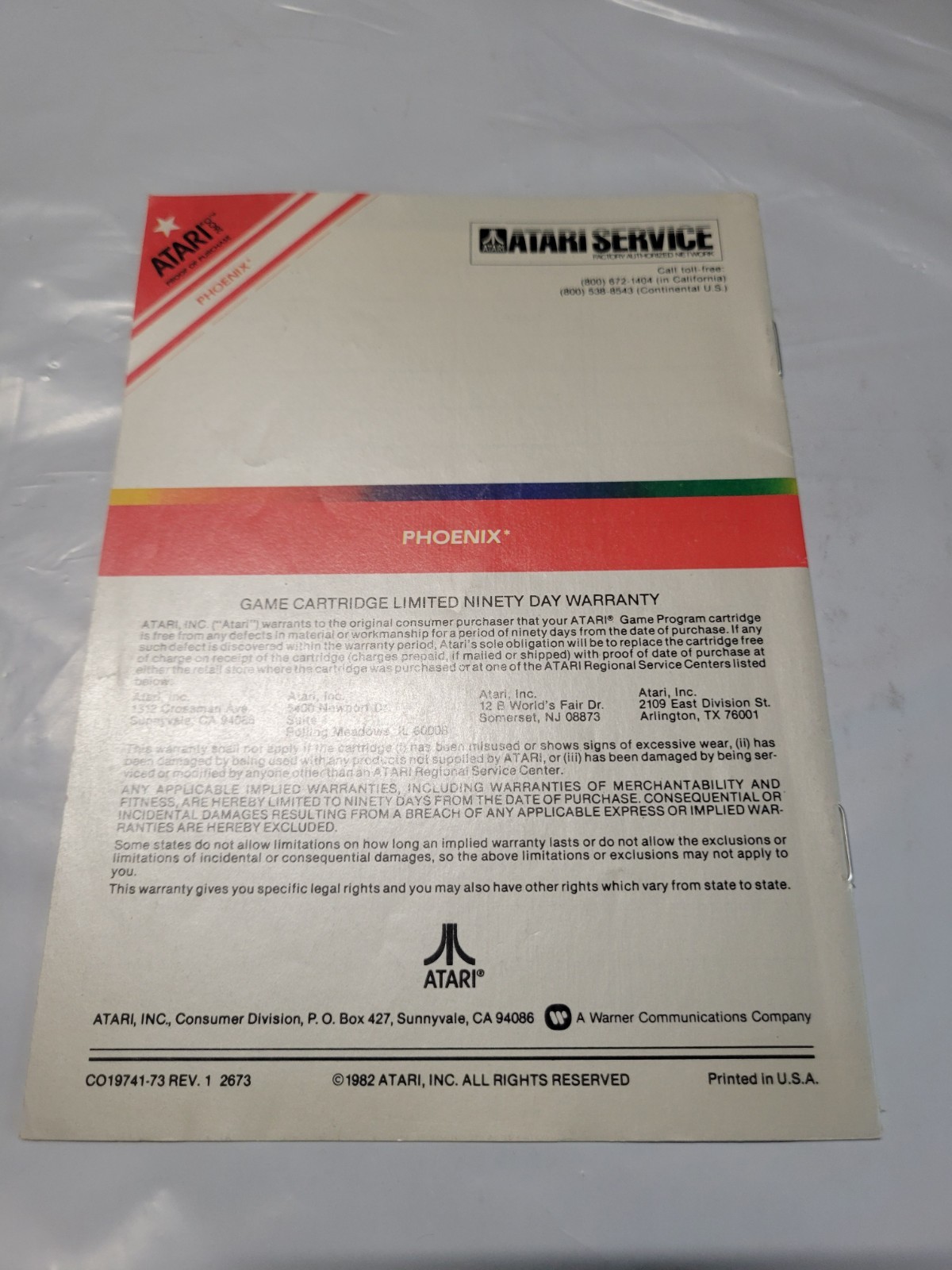 Phoenix Original Game Program Instructions Atari 2600 Authentic 1982