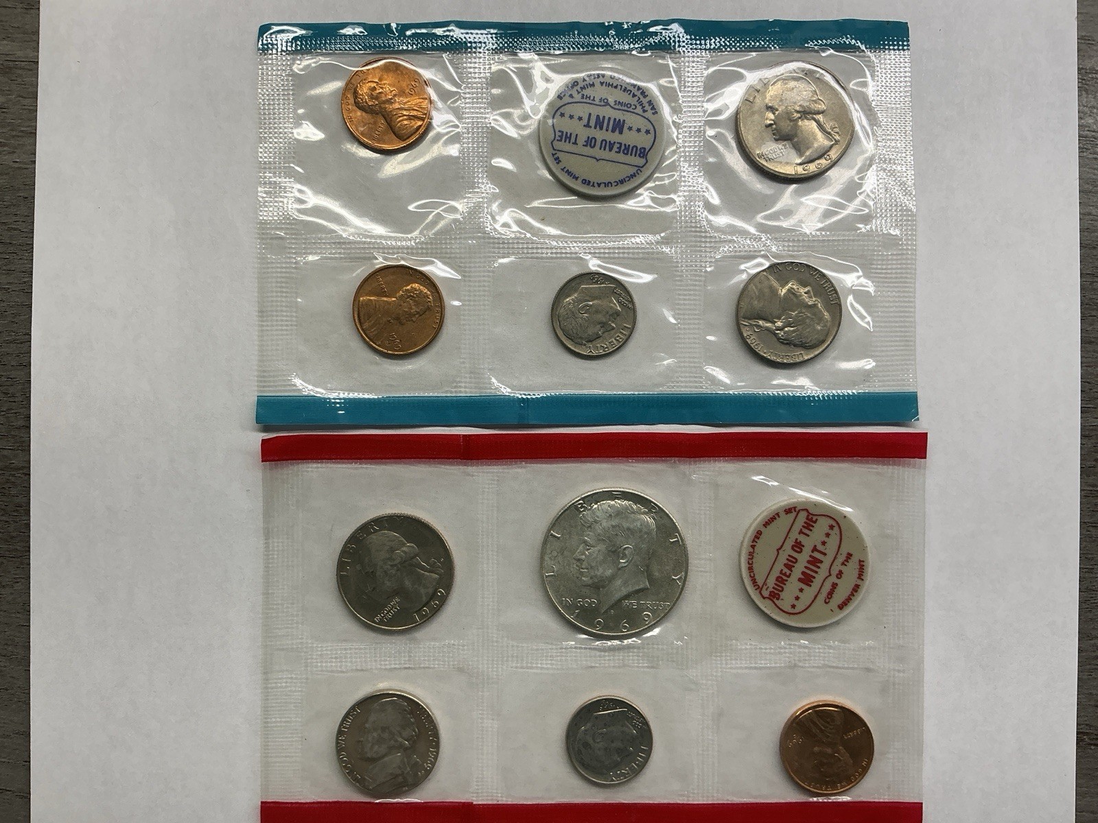 1969 PDS US Mint Set 10 Coins w/40% Silver Half Dollar NoEnvelope 072426 40i