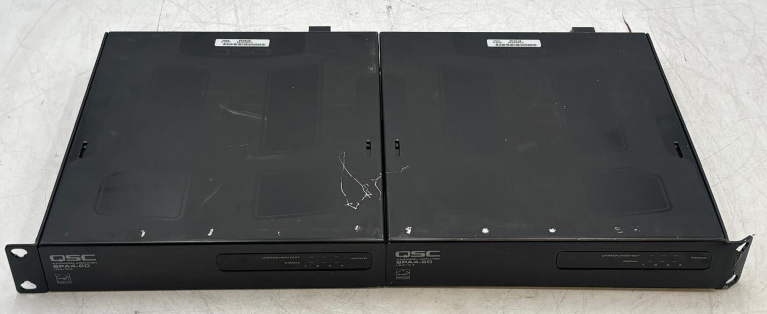 Lot of 2 QSC SPA4-60 4 Channel Lo-Z/Hi-Z Power Amplifier - Bent Rack Ear