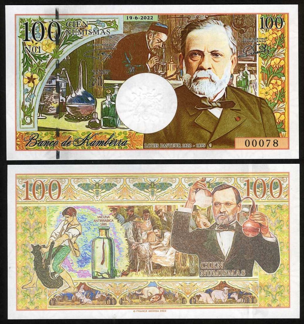 Kamberra, 100 Numismas, 2022, UNC Louis Pasteur, Commemorative Centennial