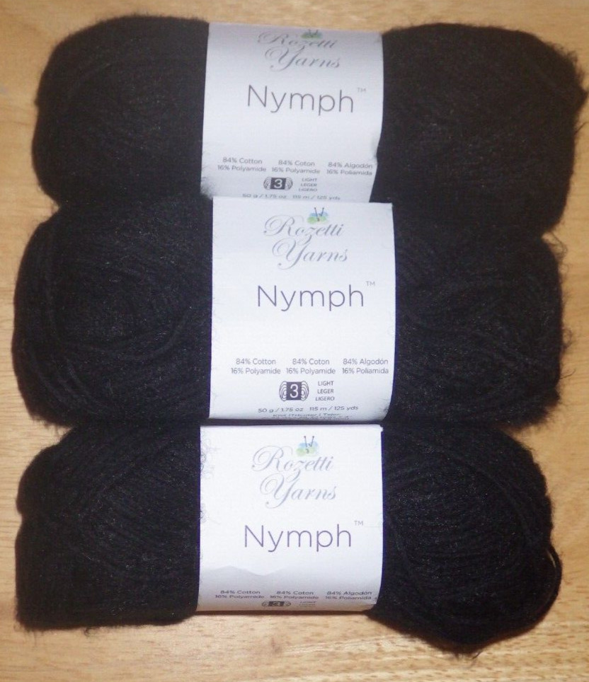 Lot of 3 Skeins, Rozetti Nymph Yarn, 50 g, 125 yds, Blacksmith ( black )
