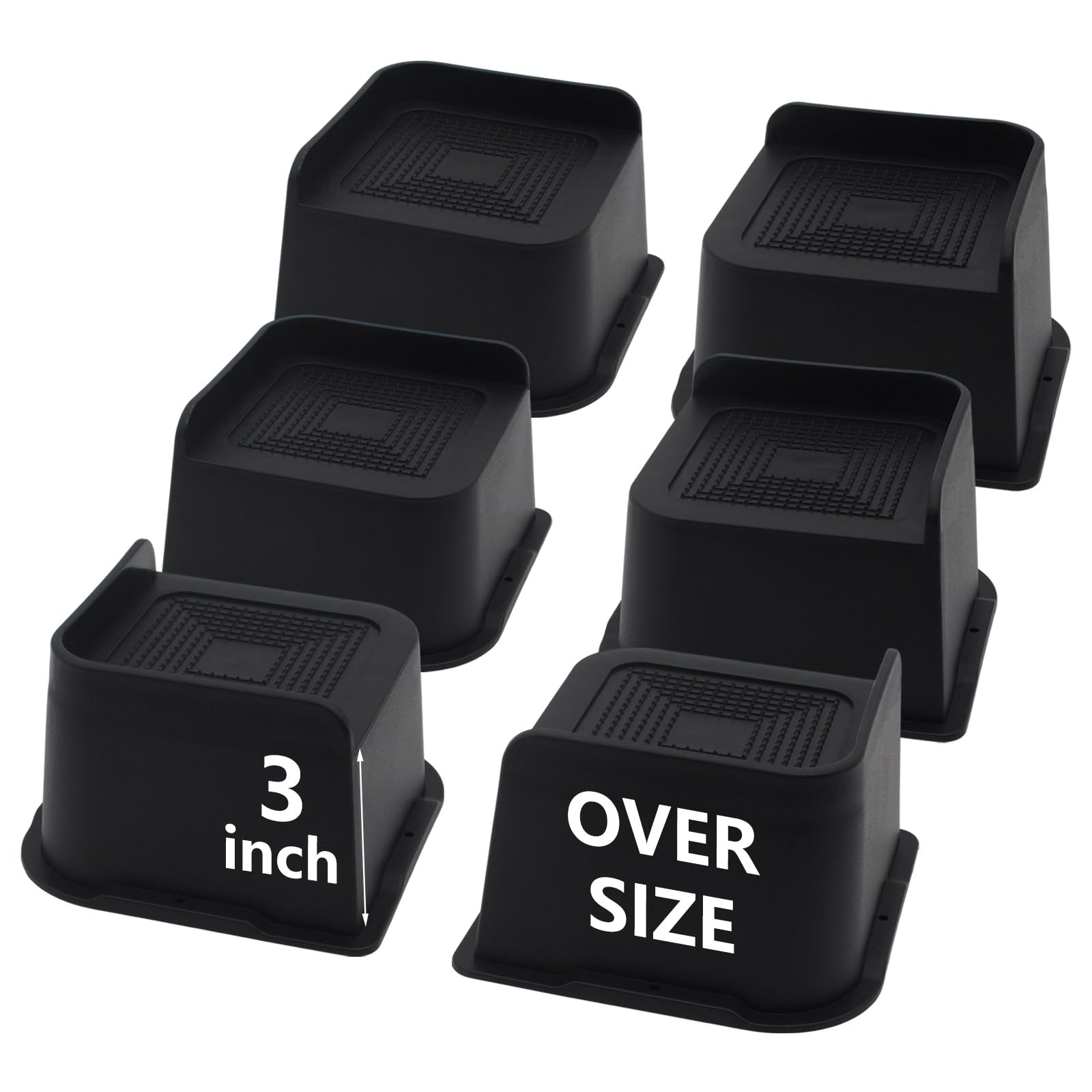6 Pack Bed Risers 3 inch Heavy Duty, Oversized Furniture Risers, Black Bed Li...