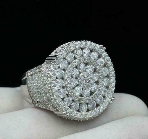 Men's 5CT Lab Created Diamond Silver Ring Round Cluster Pinky Hip Hop Statement