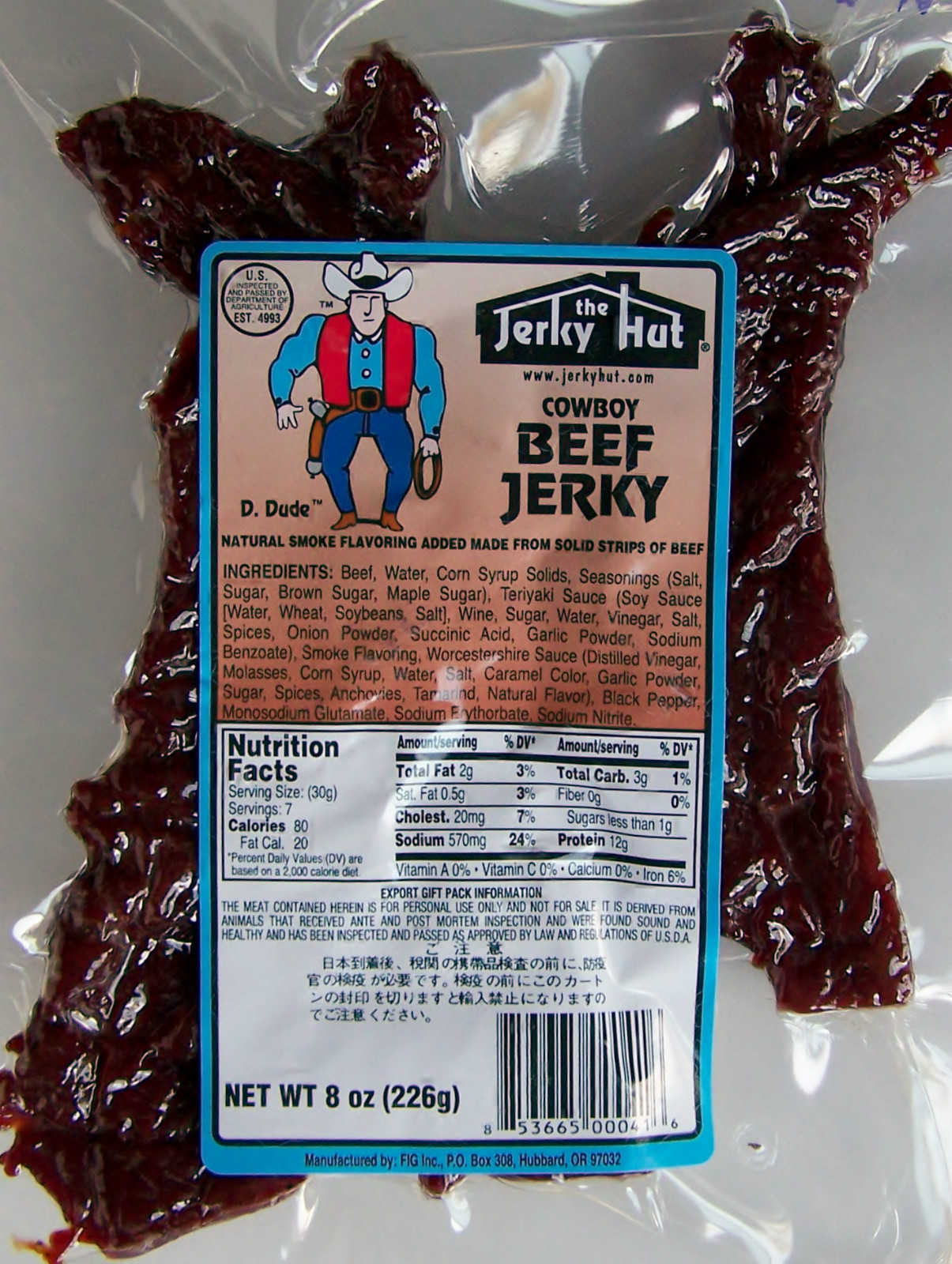 Cowboy Hickory Thick, Soft, Steak Cut Jerky Hut 8oz