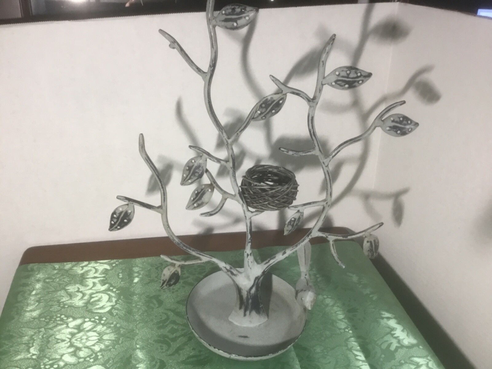 Nice Jewelry Display Tree Leaves/Nest/Bird ~15 1/2" Metal Heavy
