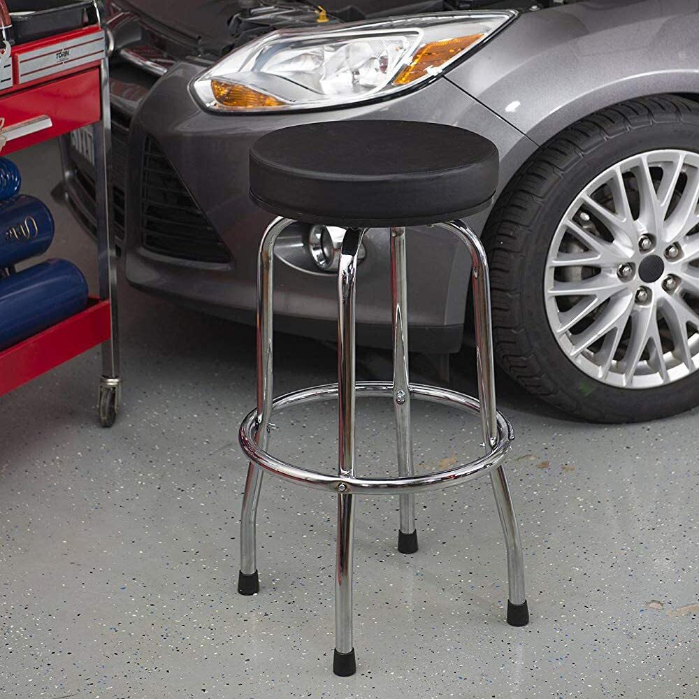 BIG RED Torin Swivel Bar Stool Padded Garage Shop Seat wi th Plated Legs, B lack