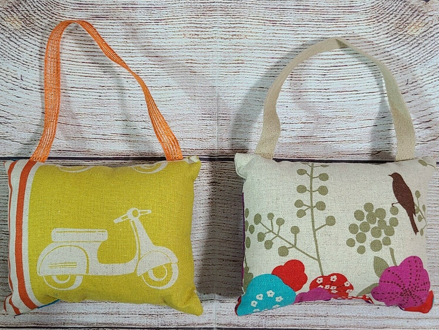 Mini Decorative Hanging Pillows Set of 2 Motorbike Floral Pocket 5" x 4" Decor