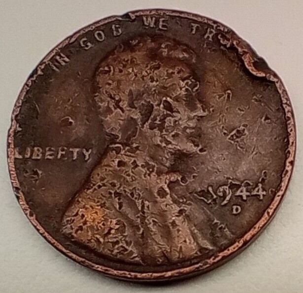 Lincoln Wheat Penny 1944 D Major Die Failure Error  45 Degree "1"