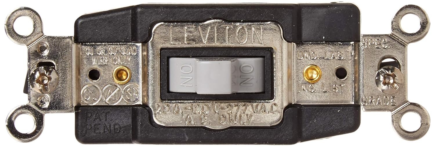 Industrial Grade 20A Toggle Switch, Center Off, Gray