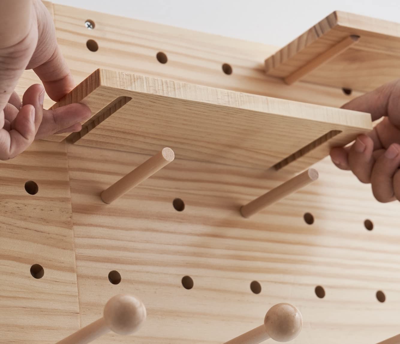 Wood Pegboard Combination Wall Organizer Kit, Wooden Display Pegboard Panel K...