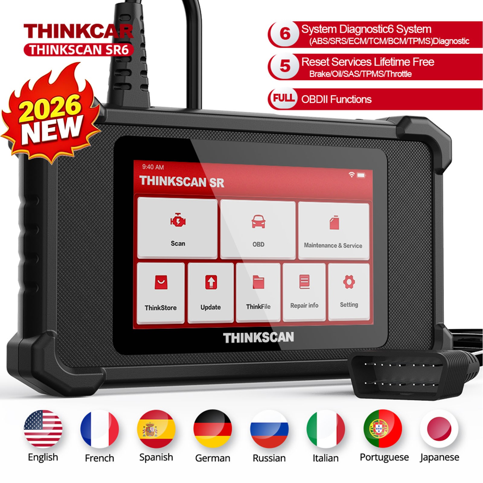 THINKCAR SR6 Full OBD2 ABS SRS ECM BCM OIL DIAGNOSTIC TOOL OBD2 SCANNER Auto VIN