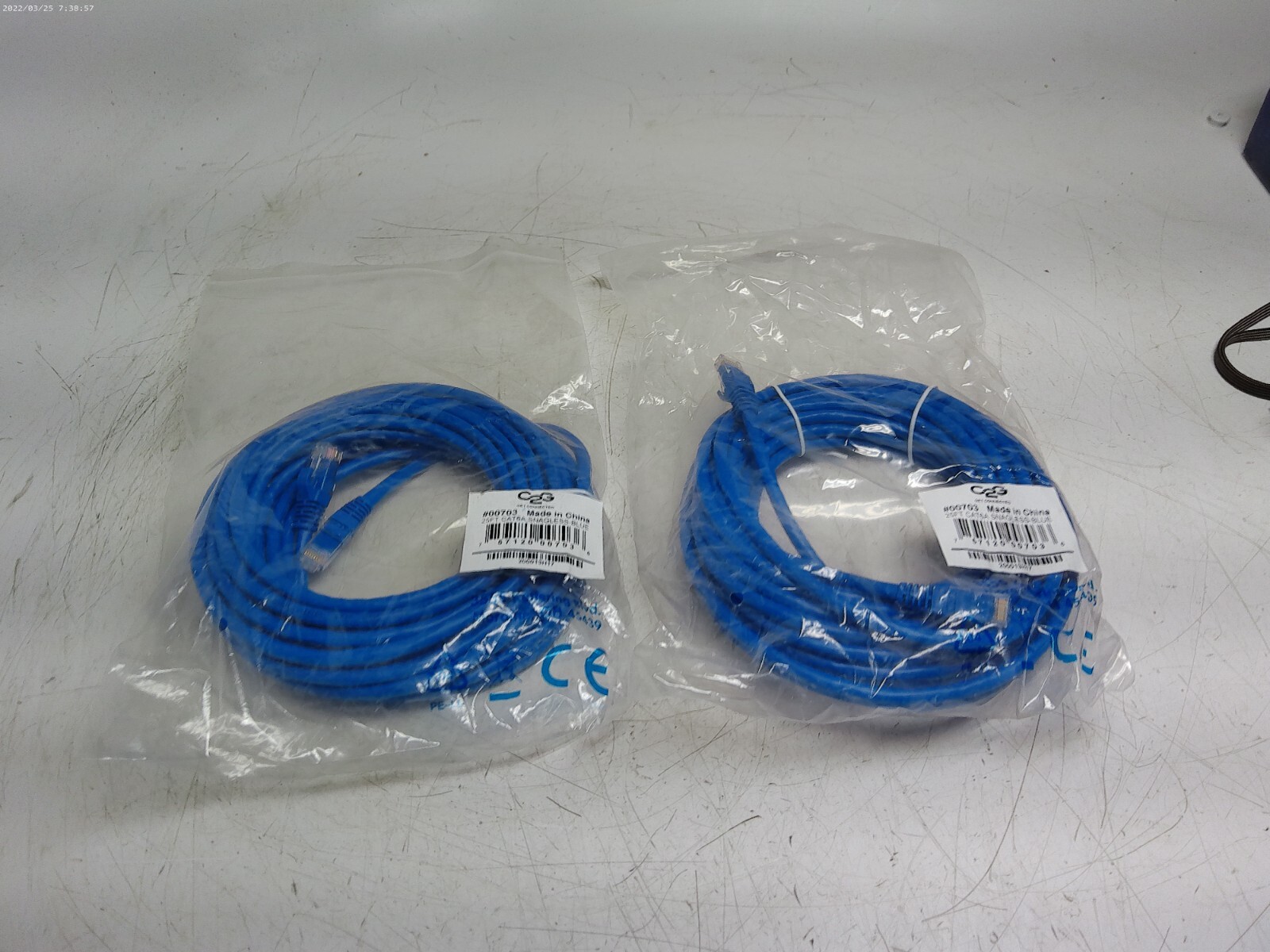 Lot of (2) 25FT CAT6A Snagless-Blue Ethernet Cable