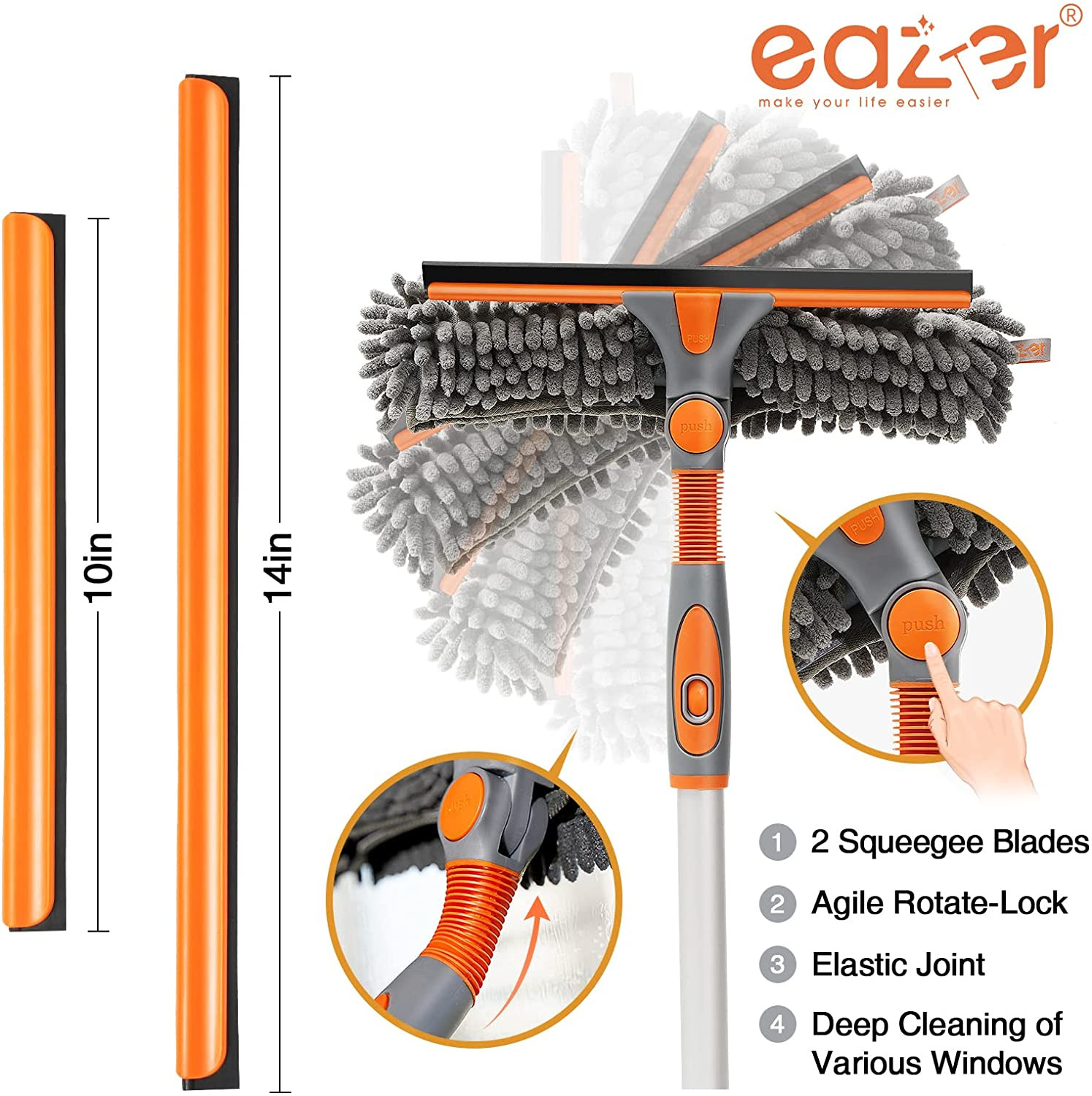89'' Squeegee Window Cleaner 2 in 1 Rotatable Window Cleaning Tool Kit with Exte