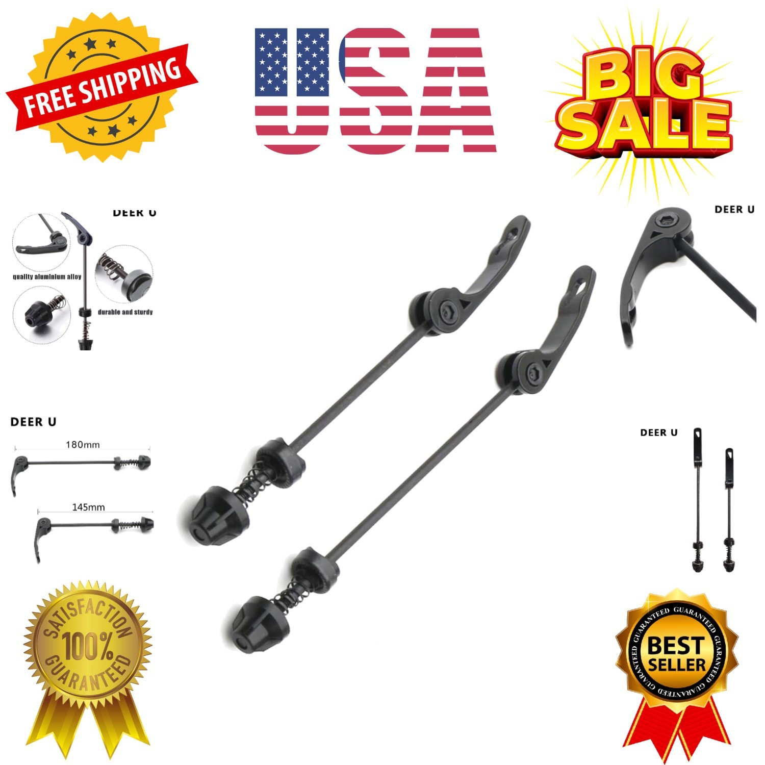 Road Mountain Bicycle MTB Wheel Hub Front and Rear Skewers Quick Release Clip...