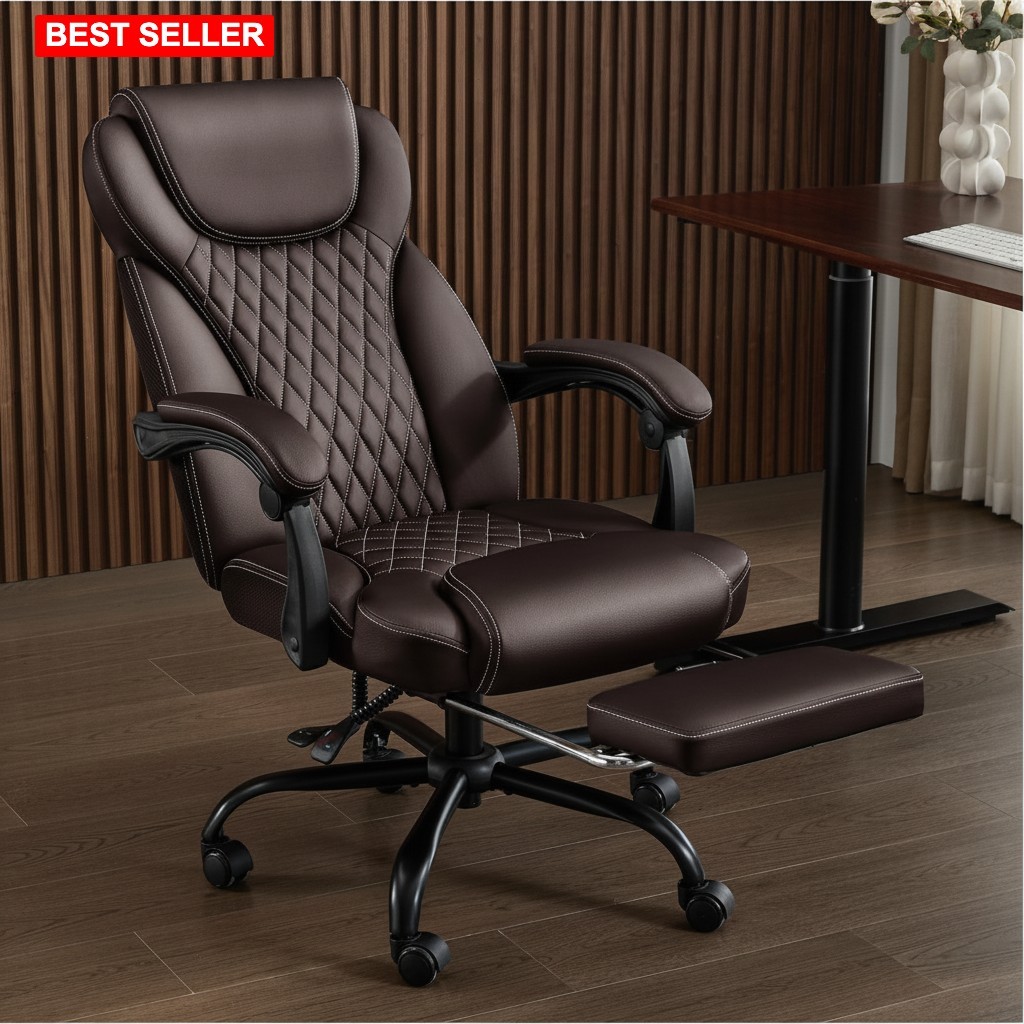 Office Chair Oversized Reclining Big Tall Footrest Adjustable Lumbar Leather ...
