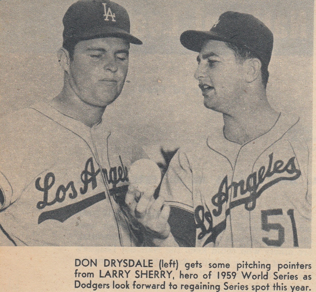 RARE  1960 Don Drysdale and Larry Sherry Dodgers  magazine   item.