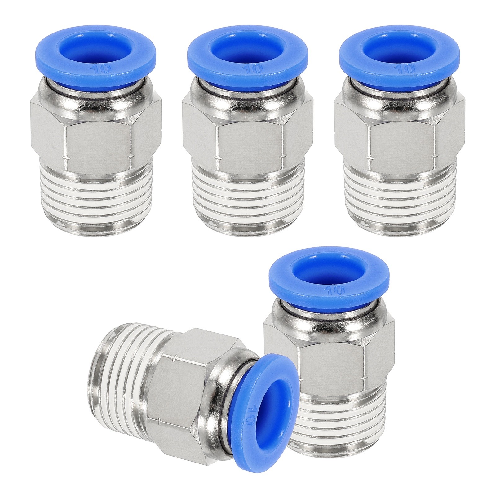 5 Pcs NPT Male 10mm Tube OD x 3/8" NPT Thread Push to Connect Fittings, Blue