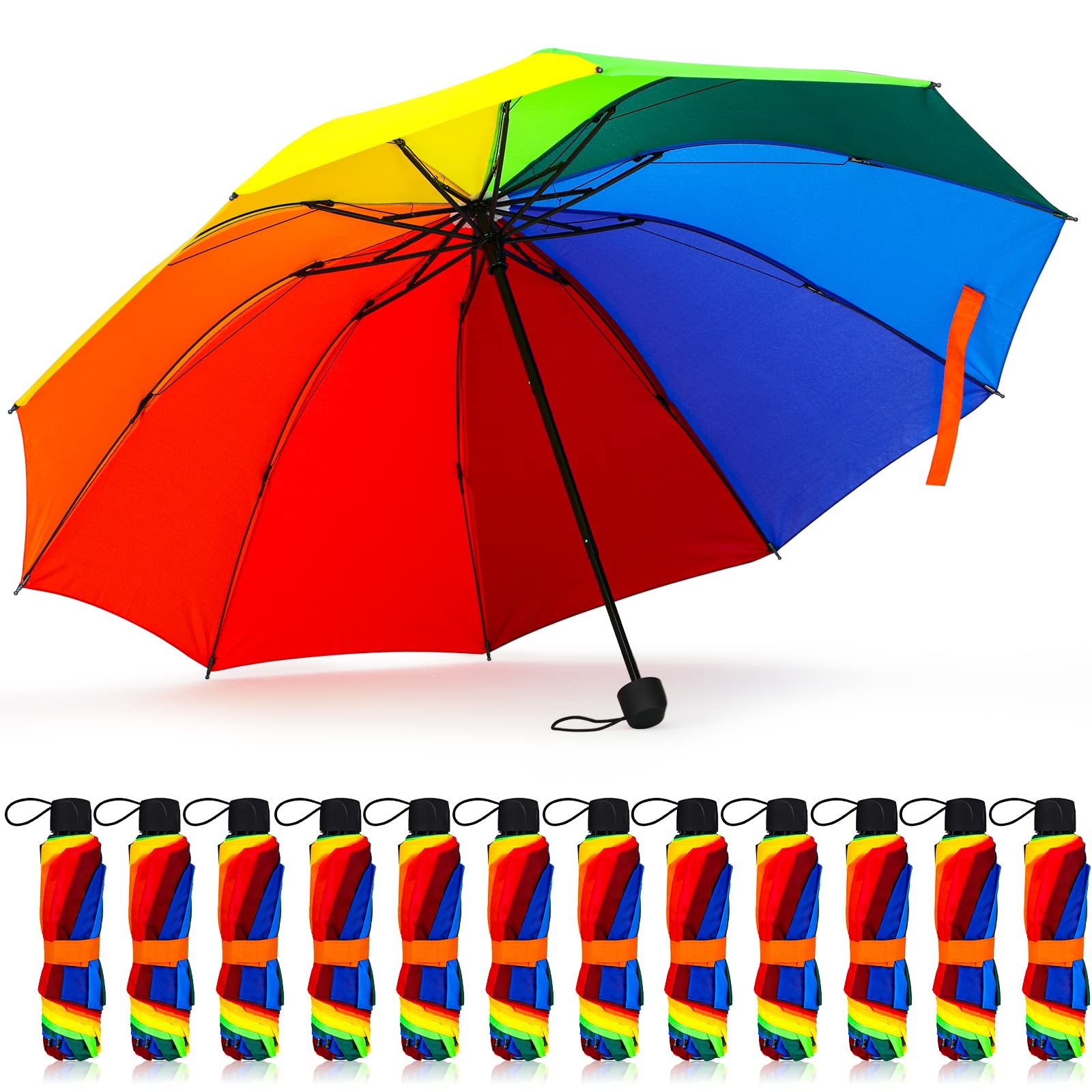 Cunno 12 Pc Rainbow Umbrella Portable Tri Folded Pride One Size, Classic