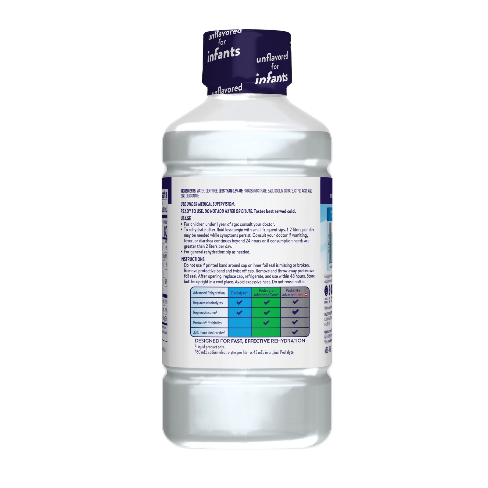 (4 pack) Pedialyte Electrolyte Drink, Unflavored, 1 Liter