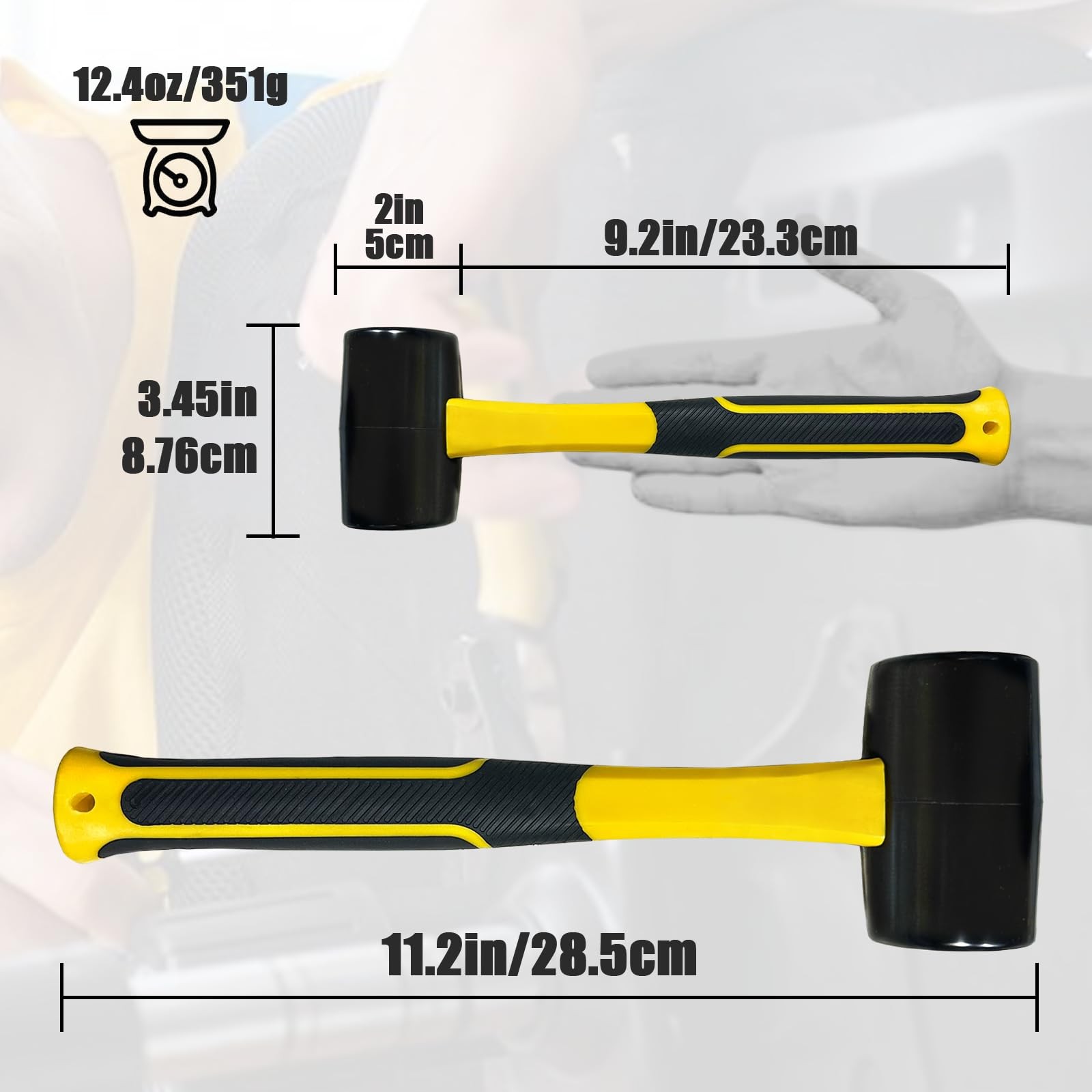 Rubber Mallet Hammer Soft Mallet - 12.4 oz Rubber Hammer Mallet, Soft Rubber ...