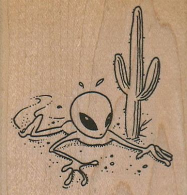 Alien In Desert 2 3/4 x 2 3/4" Rubber Stamp, Alien Stamp