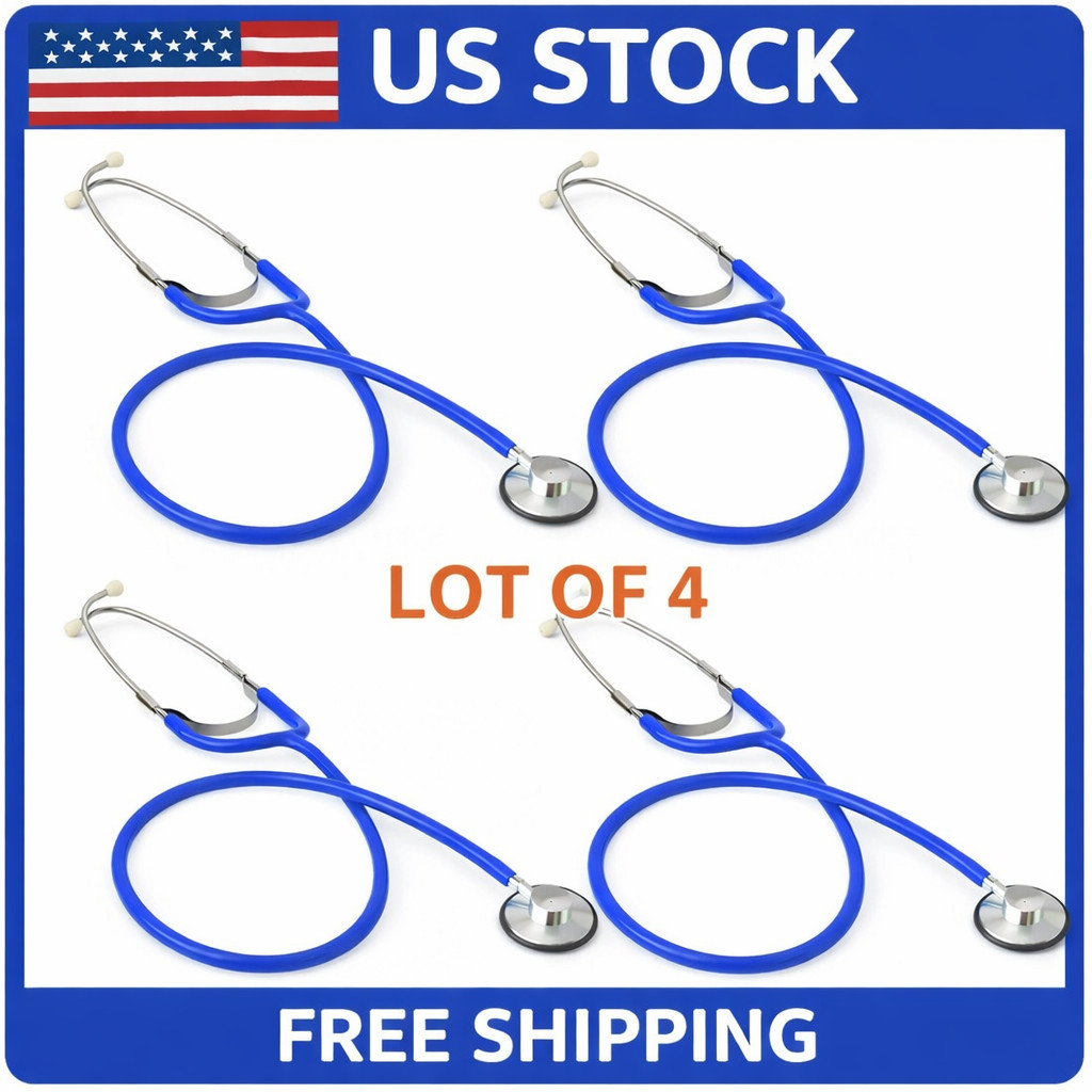 Lot of 4 Novaplus Lightweight Single-Head Stethoscope Blue Latex-Free New