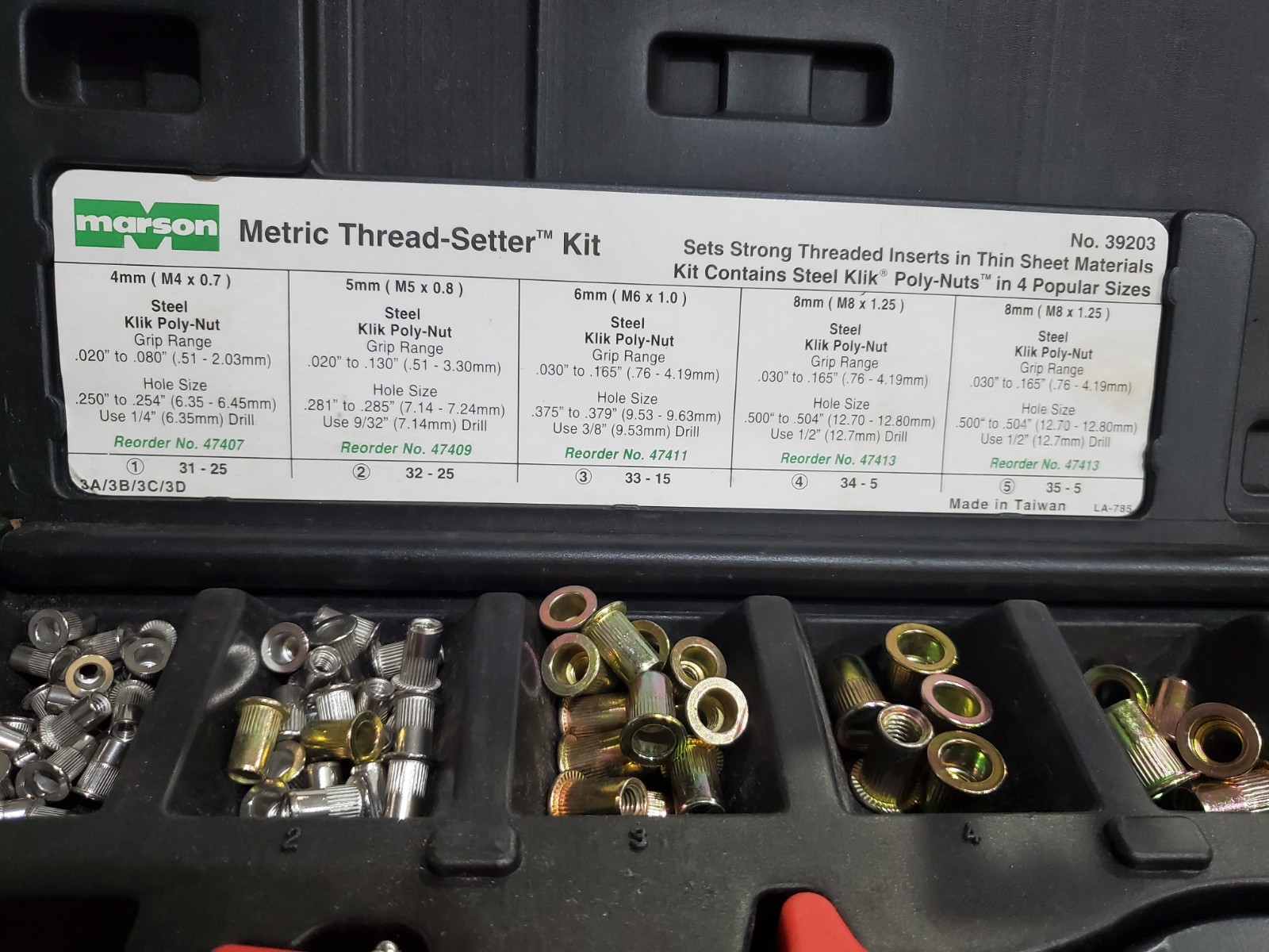 Marson 39203 Metric Thread Setter Kit Rivet Nut Tool M4 M5 M6 M8 Complete Case