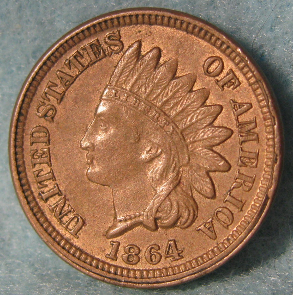 1864 CN Indian Head Penny Near Unc 4 Diamonds - Hints Of Luster - Rim Cud #616