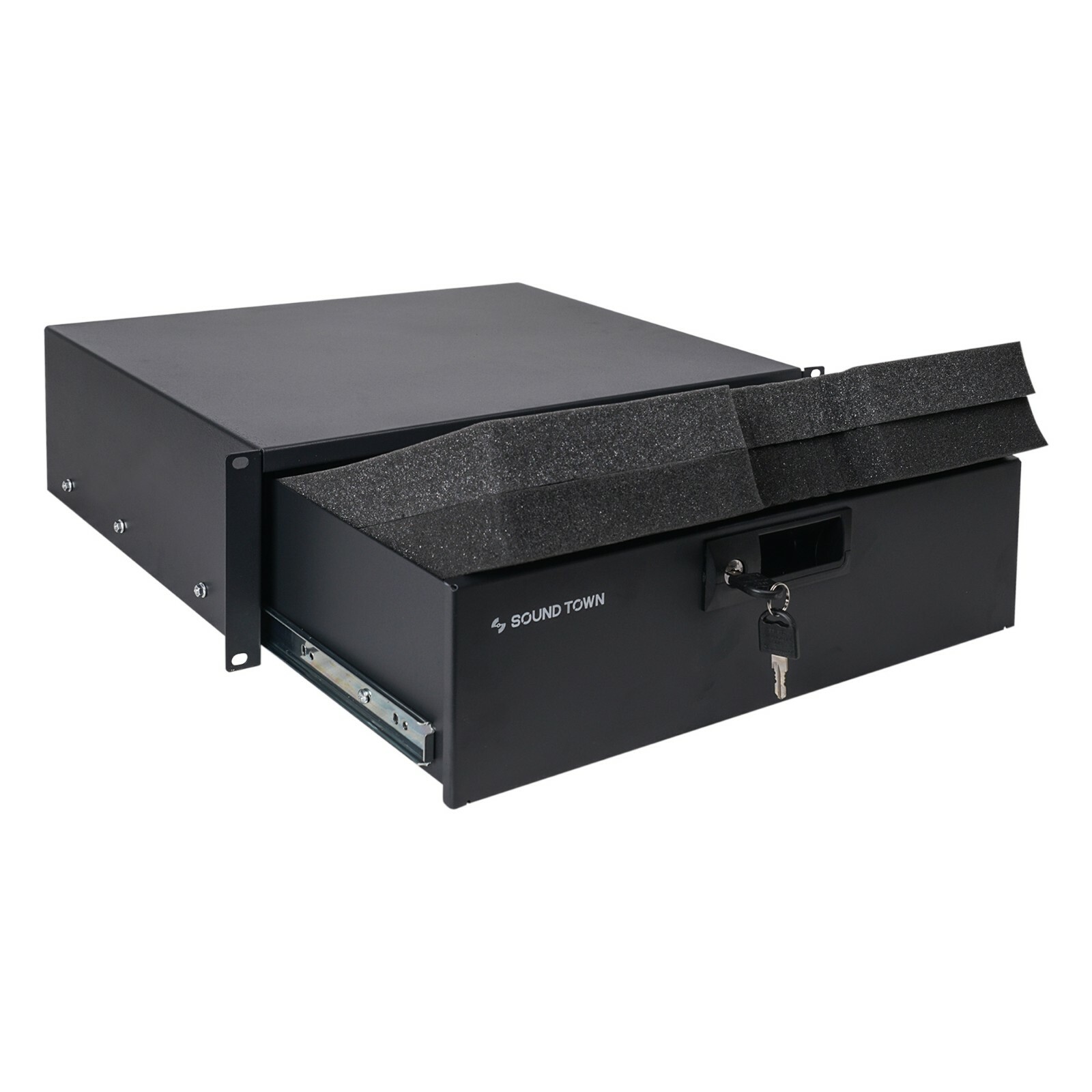 Sound Town 16U DJ Rack Case w/11U Slant Mixer Top Casters Lock Drawer STMR-16TD3