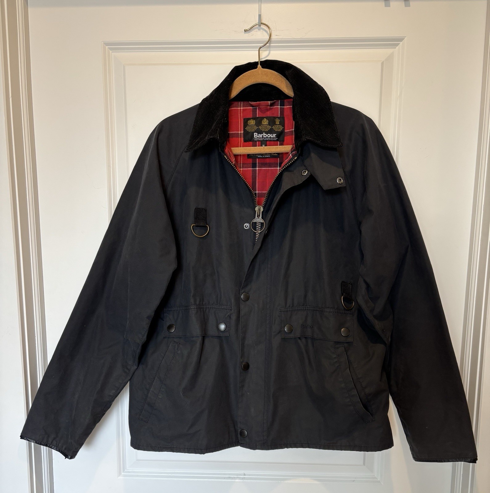 Barbour Standen Spey XL Navy Blue Waxed Jacket Men's Short Fishing Wading Coat