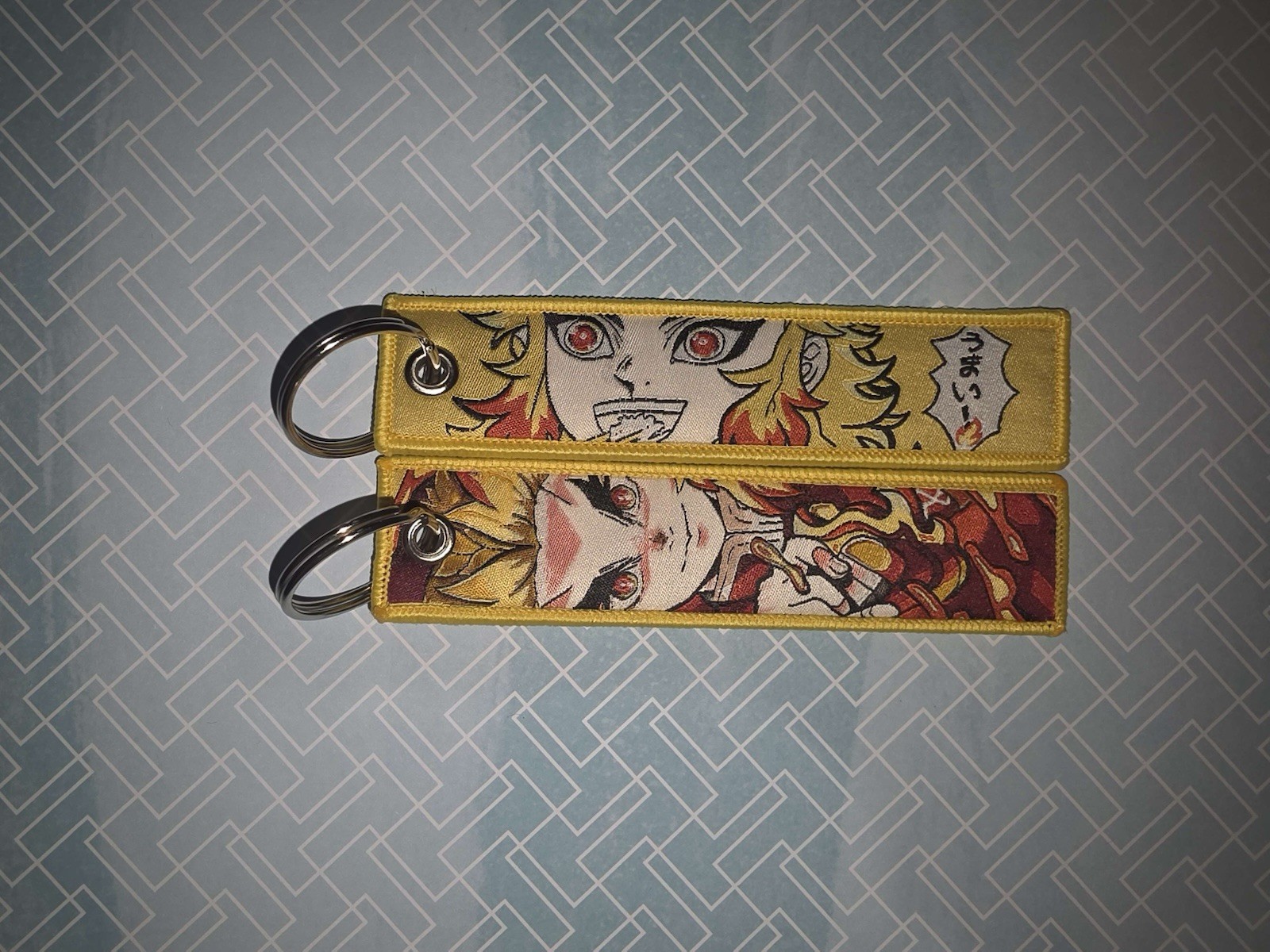 Kyojuro Rengoku Demon Slayer Double-Sided Keychain Yellow Red Fabric Metal